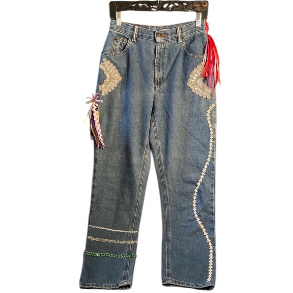 ERIKA KELLY APPAREL IT’s My BDAY Party Time Upcycled Couture Art Jeans
